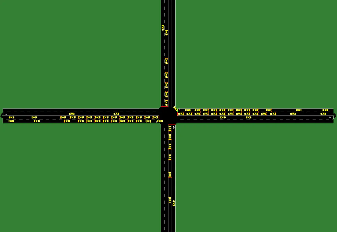 Cross-junction intersection traffic simulation scene
